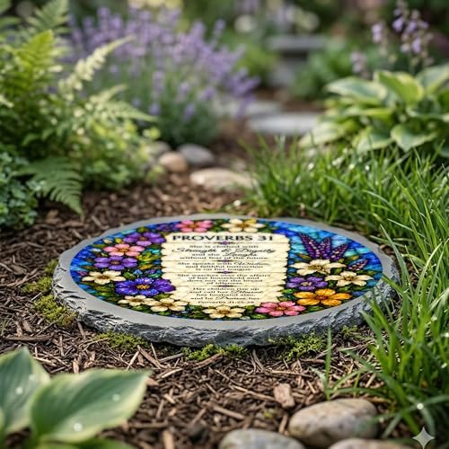 Magnolia Garden 10-Inch Proverbs 31 Bible Verse - Faux Stained Glass Religious Garden Stone, Weather-Resistant Resin Pathway Accent, Inspirational Christian Floral Outdoor Yard Decor & Walkway Plaque - Image 4