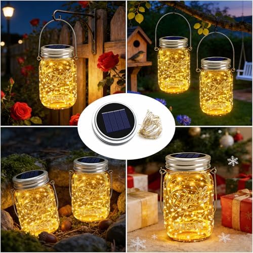 12 Pack Solar Mason Jar Lights for Outside, 30 LED Solar Mason Jar Lids Fairy Lights with 12 Hangers(No Jars) Outdoor Waterproof for DIY Patio Garden Yard Lawn Party Wedding Decoration Warm White - Image 3