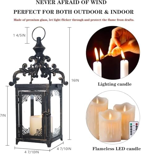 NEEDOMO Lanterns Decorative Indoor Hanging Lantern Outdoor, Vintage Metal Tabletop Decor Lantern for Patio Rustic Home, Candle Holders with Clear Glass, Home Kitchen Coffee Table Livinig Room Decor - Image 2