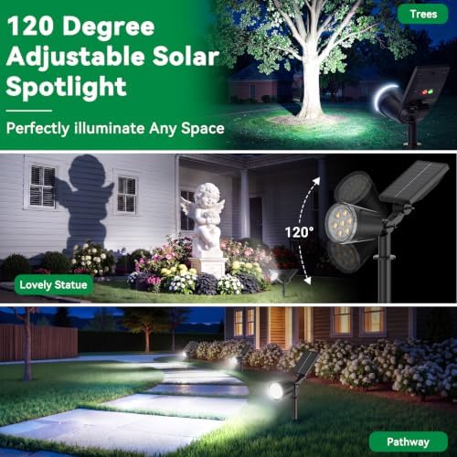 Solar Lights Outdoor Spot Light Waterproof: 1000LM Adjustable Cool White Spotlights - 2-in-1 15Hrs+ Bright Wall Spot Light - Solar Powered Landscape Spotlight for Garden, Yard, Tree, Flag - Image 2