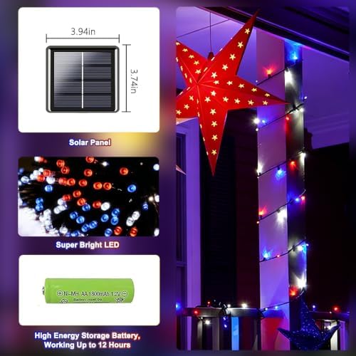 Solar String Lights Outdoor 2 Pack 480 LED Christmas Lights Red White Blue - Image 3