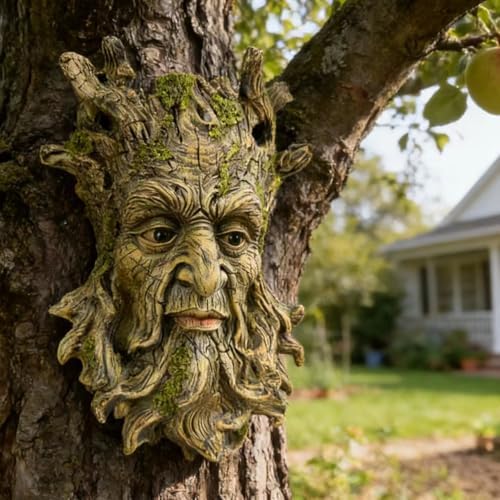 Whimsical Tree Face Garden Decoration, Tree Faces Decor Outdoor Wall Mounted Statue Art with Leaf Features, Outdoor Decor Garden Accessory, Resin Sculpture, Nature - Image 5