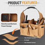 Tool Bag, 13.8-inch Heavy Duty Wide Mouth Water-Resistant Waxed Canvas Garden Bag with Reinforced Bottom for Tools, Wrenches, Screwdrivers | Khaki - Image 3