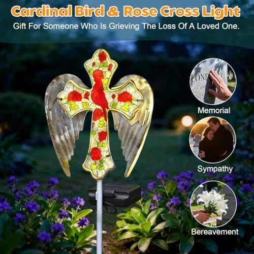 Cardinal Bird&Rose Solar Cross Garden Stake Light ,Christmas Decor Gifts - Image 4