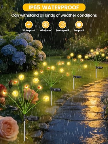 EEW Solar Garden Lights Outdoor 10 Pack 80 LED Swaying Dandelion Bee Lights - Image 2