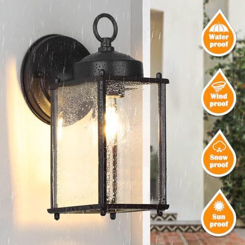 MATAMEYE Outdoor Wall Lantern, Exterior Waterproof Wall Sconce Light Fixtures, Black Front Door Lighting, Anti-Rust E26 Socket Porch Lamp, 2 Pack - Image 3