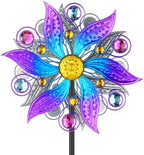 Violet Metal Wind Spinner Outdoor, Kinetic Yard Art with Stake by Jusimux