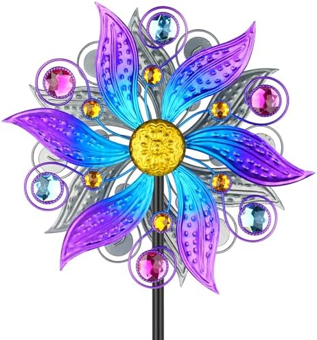 Violet Metal Wind Spinner Outdoor, Kinetic Yard Art with Stake by Jusimux