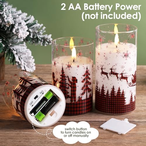 Eywamage Red Buffalo Plaid Christmas Flameless Pillar Candles with Remote - Image 3