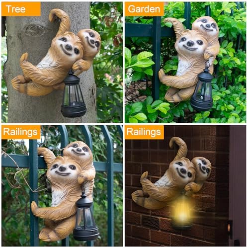 Adorable Sloth Hanging Garden Statue Outdoor Decorative Sculpture, Solar Light Outdoor Waterproof, Garden Decorations Home Patio Yard Outdoor, Relaxed Sloth Gifts for Mom - Image 6