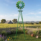8FT Decorative Garden Windmill, Weather Resistant Metal Windmill for Yard and Lawn, Heavy Duty Outdoor Steel Windmill Tower with Quiet Ball Bearing and Direction Vane, Green - Image 4
