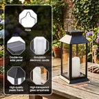 Tomshine 2 Pack Solar Flame Lanterns Outdoor Weatherproof, Hanging Black Rust-Proof Solar Lantern with Tempered Glass Shade, Flickering Flameless Candles for Patio Garden Decor - Image 6