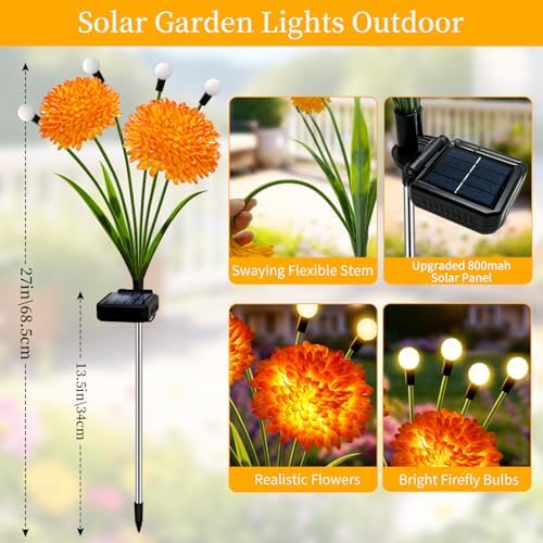 VOOKRY Solar Flowers Outdoor Waterproof, 8 Pack Garden Lights with Swaying Firefly Lights, Flower Light Garden Decor for Yard Patio Pathway Lawn Grave, Gardening Gifts for Women Mother's Day - Image 2