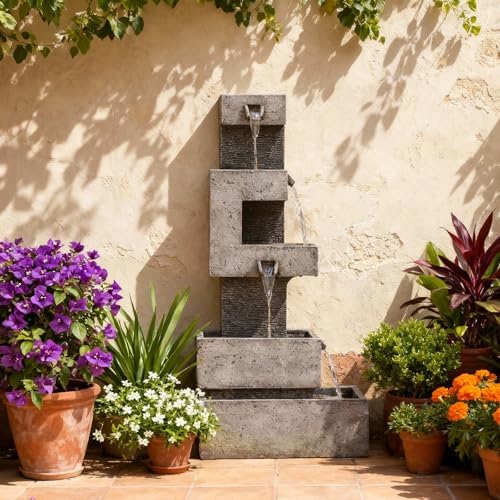 Sunlinua 48H Cascading Outdoor Water Fountain with Realistic Rock Texture - Image 6