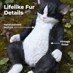 Cat Statue Outdoor Cat Figurines Garden Decor, Black & White Cat Statue Figurine Decor Sculpture for Patio, Yard, Resting Tuxedo Cat Statues for Indoor Table Accessory, Gift for Mom & Cat Lovers - Image 3