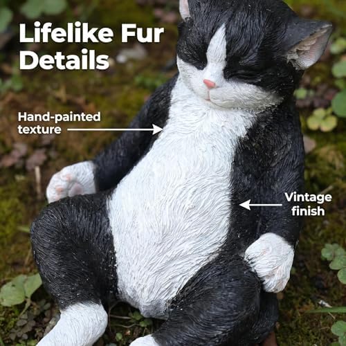 Cat Statue Outdoor Cat Figurines Garden Decor, Black & White Cat Statue Figurine Decor Sculpture for Patio, Yard, Resting Tuxedo Cat Statues for Indoor Table Accessory, Gift for Mom & Cat Lovers - Image 3