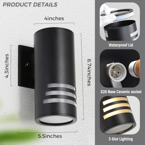 Cerdeco 8.7” Stainless Steel Cylinder Outdoor Wall Sconces Black - Image 3
