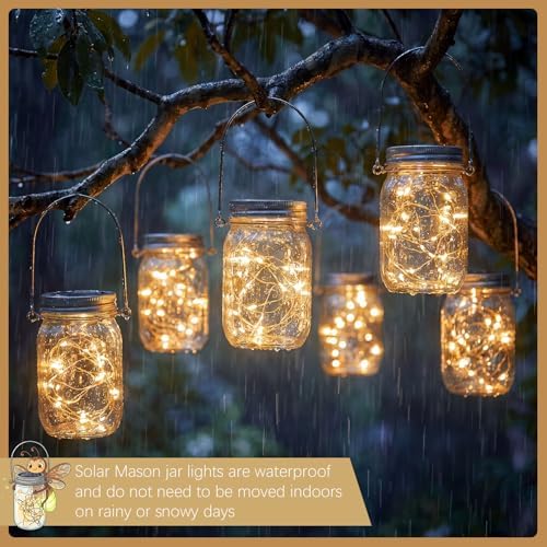 Woanger Solar Mason Jar Lights with Hangers, 20 LED Waterproof, 18 Pack - Image 5
