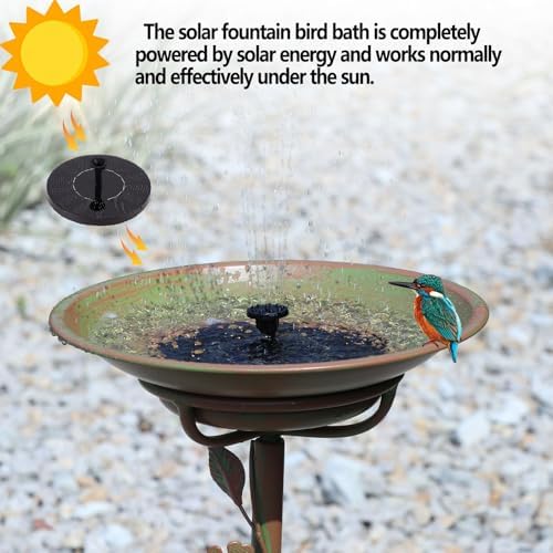 28.5"H Solar Bird Bath for Outside,Cast Iron Bird Bath with Solar Fountain - Image 5