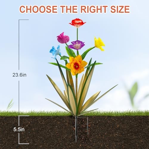 Homight Metal Agave Plant Outdoor Decoration Outdoor Garden Decoration Daffodils Flowers Mexican Yard Art Daffodils Flowers Decorative Garden Gift (3 Big Colorful Daffodil) - Image 4