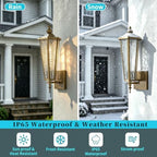Outdoor Wall Sconce, Hexagon Vintage Gold Exterior Light Fixture with E26 Sockets & Glass, Waterproof Porch Lantern Wall Mount Lighting for Garage,Patio,Front Door,House - Image 4