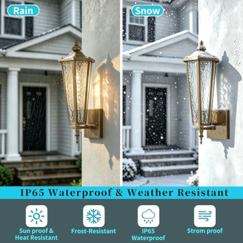 Outdoor Wall Sconce, Hexagon Vintage Gold Exterior Light Fixture with E26 Sockets & Glass, Waterproof Porch Lantern Wall Mount Lighting for Garage,Patio,Front Door,House - Image 4
