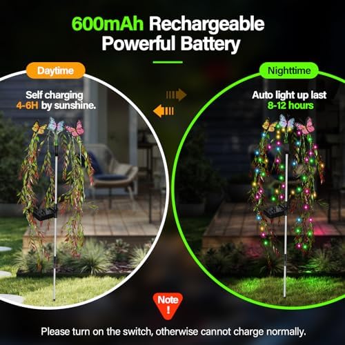 Solar Garden Lights, 2Pack Swaying Butterfly Tree Light Outdoor - Image 3