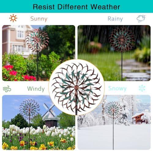 VEWOGARDEN 19" Dia Large Wind Spinner Outdoor with 6 Blades, Metal Kinetic Wind Sculptures & Spinners for Yard, Garden, Lawn Decorations - Image 5