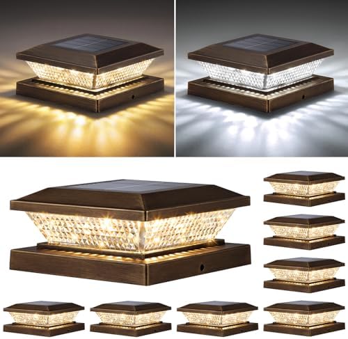 Mlambert 4x4 Solar Post Cap Lights Outdoor 8 Pack, Waterproof Solar Fence Light for Wooden/Vinyl Post, 2 Color Outside Deck Patio Porch Decor, Brown by Mlambert