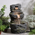 3 Tier Cascading Rock Water Fountain Outdoor Garden,28.74" H Natural Look Outdoor Fountains and Waterfalls with LED Lights for Patio, Deck, Porch, Backyard, Outside and Indoor Home Decor by KAISOKUFOUNTAIN