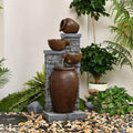 42.52" Outdoor Garden Water Fountain with Lights, 4 Tiers Water Feature by Desgmomy