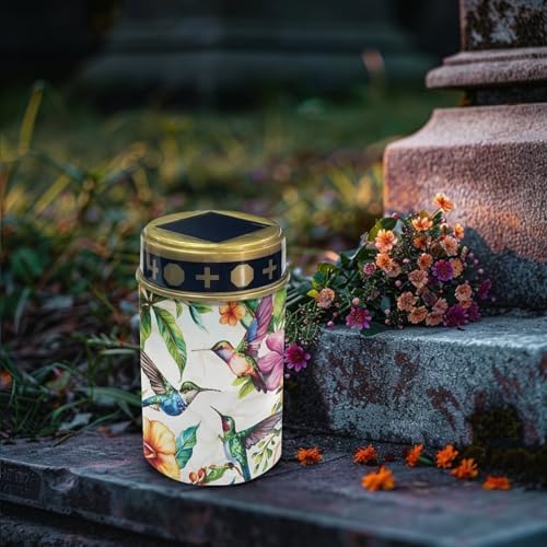 Poceacles Solar Lights Cemetery Solar Lights for Grave Solar Candle Solar Lantern Light Walkway Lights Waterproof Landscape Lighting for Loss of Loved One, Hummingbird Hibiscus Flower, Pack of 2 - Image 3