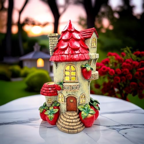 OrnamentallyYou Spring & Summer-Themed Garden Statues – Adorable Outdoor Decor for Lawn, Patio & Porch (Solar Powered Strawberry Fairy Home Garden Statue, 10" Unique Spring Decoration) - Image 3