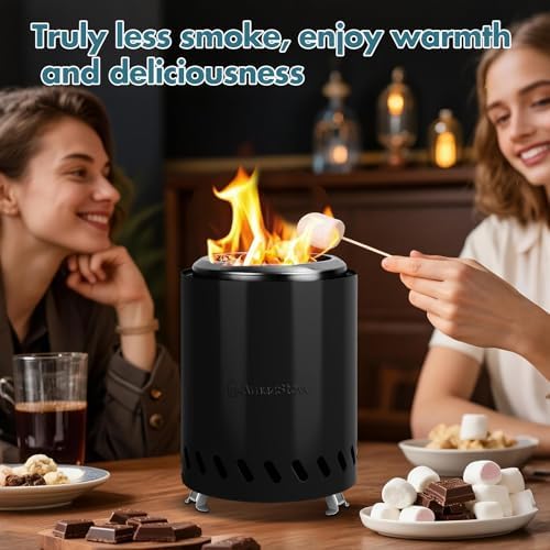 9.7 x 7.1 Inch Tabletop Fire Pit by AmazStove, Low Smoke Camping Stove for Outdoor Safe Burning Firepits, Fueled Pellets or Wood, Travel Bag Included (Black, 9.7 x 7.1 INCH) - Image 2