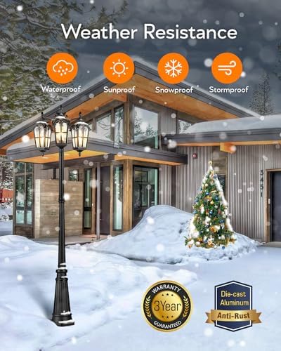 VIANIS Outdoor Post Lights Dusk to Dawn, 3-Head Aluminum Anti-Rust Vintage - Image 3