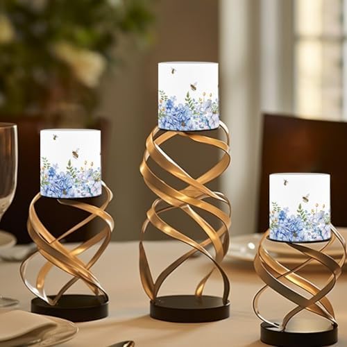 4 Pack Flickering Flamless Candles with Remote LED Battery Operated Elictric Pillar Candles with Timer Control for Outdoor Wedding Banquet Home Decorations, Blue Flower - Image 4