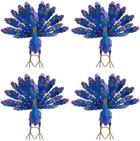 Wrought Iron Peacock Decoration Set of 4, 17 Inch Metal Garden Statues with Colorful Feathers, Rustic Outdoor Yard Art Ornaments for Patio Lawn Home, Easy Assembly, Weather Resistant by Kaichenyt