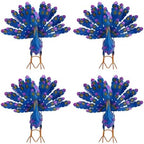4 Pcs Metal Peacock Statue Set, Colorful Iron Garden Decor Outdoor, Vibrant Tail Spread Peacock Yard Art Sculpture for Patio Lawn Entryway, Weather Resistant Housewarming Gift by Unknown