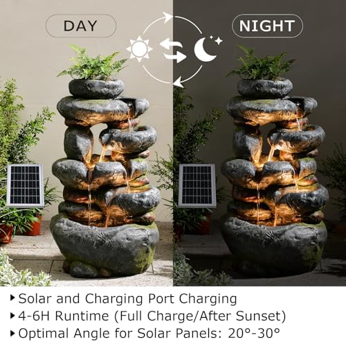 29.5''Tall Rock Solar Water Fountain Outdoor Garden Feature - Image 5