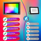 RGBCW LED Floodlight Outdoor 100W,Smart Colour Changing Wall Washer with APP Control/Music Sync/Timer/Dimmable/500W Equivalent/IP66 Waterproof Disco Light for Party,Garden,Halloween(4pcs,50W) - Image 6
