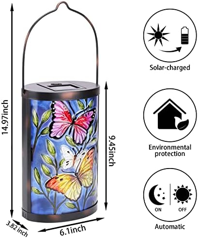 Butterfly Solar Lantern Outdoor Waterproof Hanging Glass Garden Light - Image 2