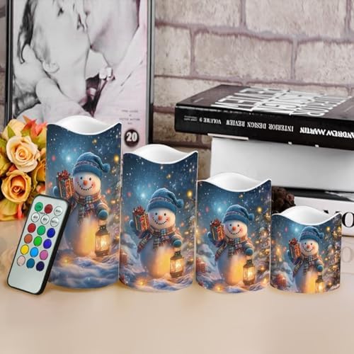 A Snowman Battery Operated Candles with Remote Christmas Decor LED Pillar Candles Color Cahnging Electric Candles LED Tea Lights Christmas Decorations for Home Living Room - Image 4