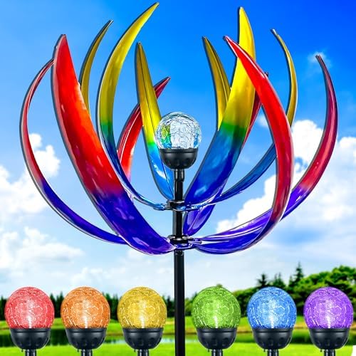70 in Large Wind Spinners Outdoor, Solar Wind Sculpture, Violet Blue by RARAXUAN