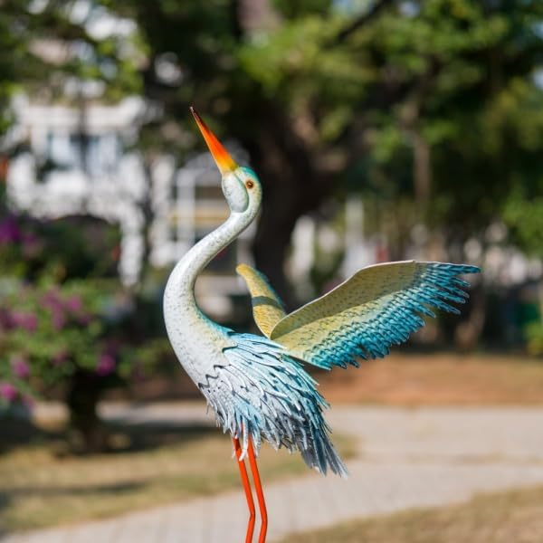 40" Metal Crane Garden Statue, Large Outdoor Heron Sculpture - Image 2