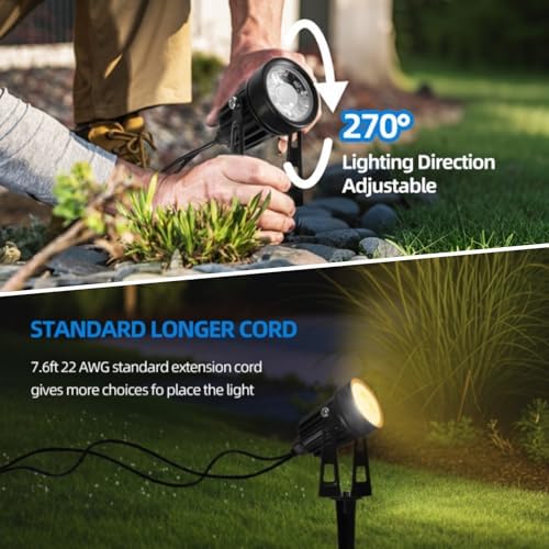 All-in-One Low Voltage Landscape Lighting, Dusk to Dawn Transformer Timer, Waterproof Spotlights, Dimmable LED Outdoor Landscaping Lights Kit for Yard Backyard Tree House 24V (8 pack warm white) - Image 6