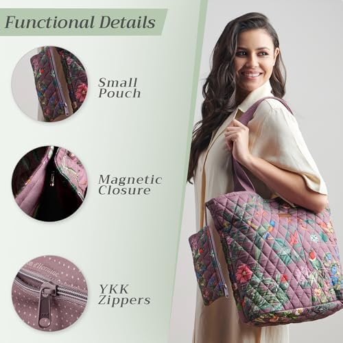 Maison d' Hermine Shopping Bags Cotton Quilted Tote Bag with Zipper Pockets - Image 5