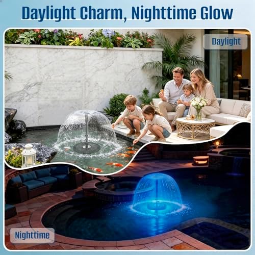 Floating Pond Fountain Pump with Remote RGB LED Lights & Filter Sponge - Image 4