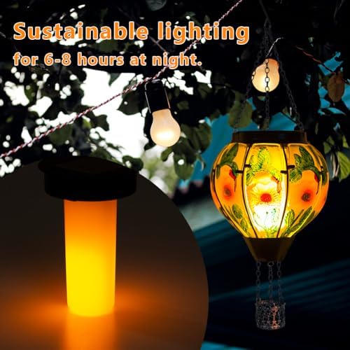 STARSOUL Hummingbird Solar Hot Air Balloon Lantern with Flickering Flame, Hanging Solar Lantern Outdoor Waterproof, Hot Air Balloon Solar Light Decorations for Garden Yard Lawn Porch Porch Backyard - Image 6
