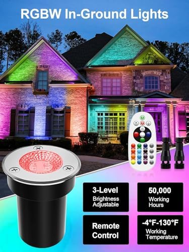 ZUCKEO Low Voltage Landscape Lighting RGB Well Lights Landscape LED In Ground Light, Outdoor Color Changing Landscape Lights, 12-24V Accent Spotlight for Yard Garden Pathway (20Pack with Connectors) - Image 2
