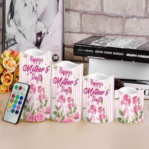 DHappy Mothers Day Flameless Candle with Remote Control Electric LED Pillar Candle Timer Color Changing Long Lasting Pack of 4 Battery Candles Mothers Day Deor - Image 4
